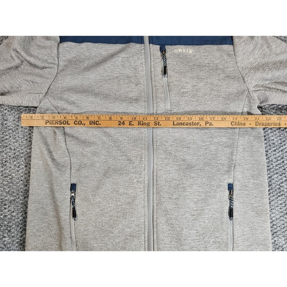 Orvis Jacket Mens Medium Gray Blue Fleece Coat Outdoor Hike Camp Mock Work Cabin - Picture 8 of 9
